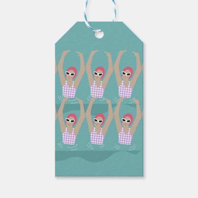 Étiquettes-cadeau Baigneurs artistiques | Illustration de natation a (Devant)