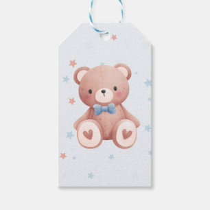 Étiquettes-cadeau Bain de bébé garçon Ourson - Étoiles Bleu Clair
