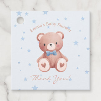 Étiquettes Cadeau Bain de bébé garçon Ourson - Étoiles Bleu Tendre