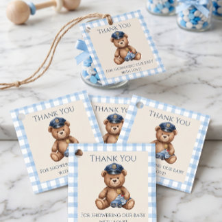 Étiquettes Cadeau Bain de bébé ours en peluche policier à carreaux