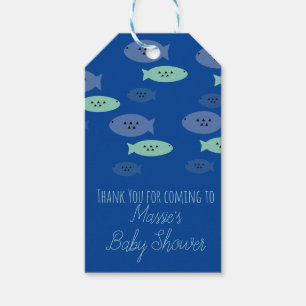 Étiquettes-cadeau Bain de bébé thème poissons bleus nageant