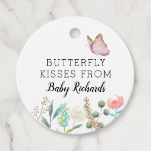 Étiquettes Cadeau Baisers à papillon Baby shower mignon Floral