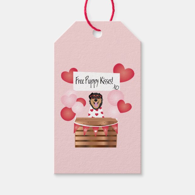 Étiquettes-cadeau Baisers de chiot gratuit Valentine Chien (Devant)