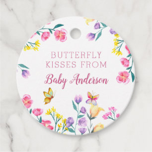 Étiquettes Cadeau Baisers de papillon mignons Fête prénatale florale
