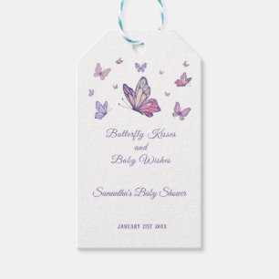 Étiquettes-cadeau Baisers papillon Baby shower violet