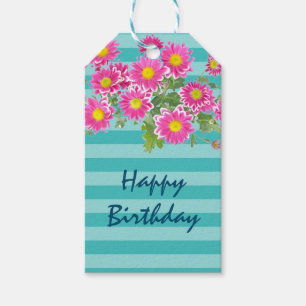 Étiquettes-cadeau Baisers roses sur les rayures turquoise Joyeux ann