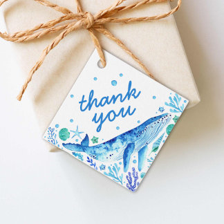 Étiquettes Cadeau Baleine aquatique sous le Merci marin