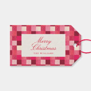 Étiquettes-cadeau Balise À damiers cadeau Red Christmas Sparkle