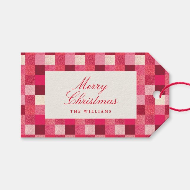 Étiquettes-cadeau Balise À damiers cadeau Red Christmas Sparkle (Devant (Horizontal))