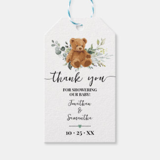 Étiquettes-cadeau Balise Baby shower d'ours vert Favoriser