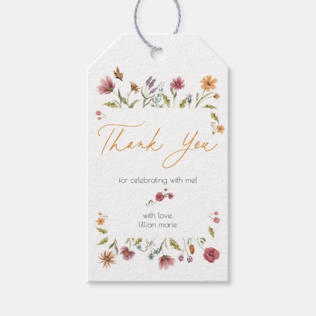 Étiquettes-cadeau Balise Baby shower fleur sauvage ou Merci d'annive (Devant)