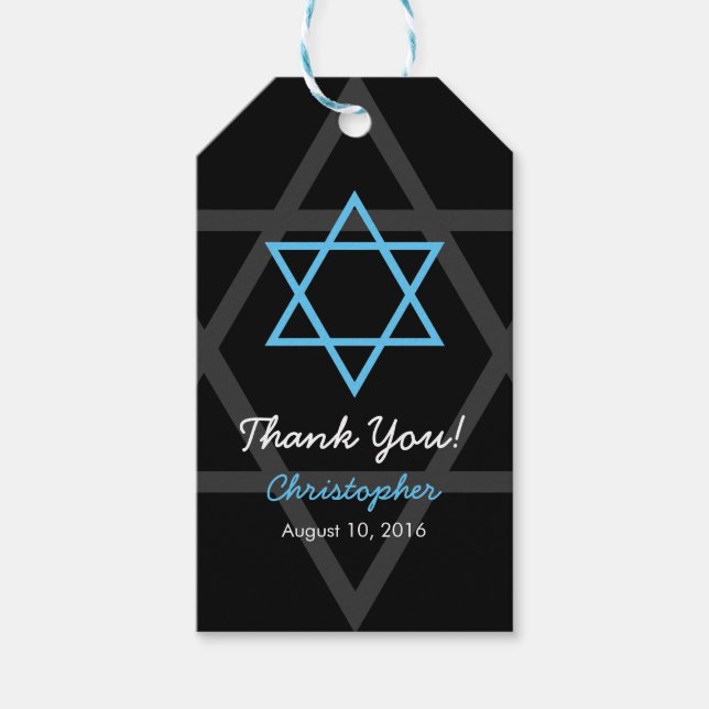 Étiquettes-cadeau Balise Black Blue Bar Mitzvah Merci Favoriser (Devant)
