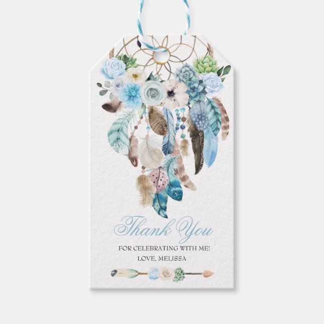 Étiquettes-cadeau Balise Blue Boho Dreamcatcher Favoriser (Devant)