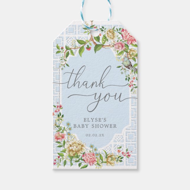Étiquettes-cadeau Balise Blue Chinoiserie Baby shower Merci Favorise (Devant)