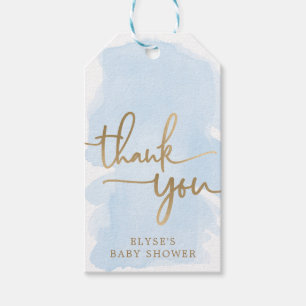 Étiquettes-cadeau Balise Blue Watercolor Gold Baby shower Favoriser