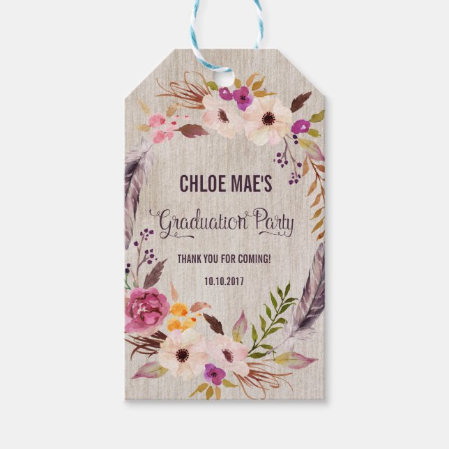 Étiquettes-cadeau Balise Boho Rustic Favoriser Merci de graduation d (Devant)