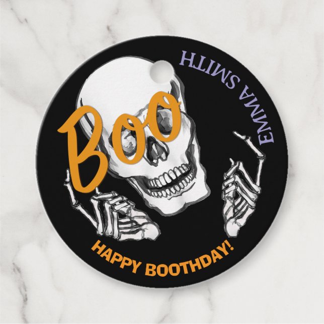 Étiquettes Cadeau Balise Boo Skull 👓 (Devant)
