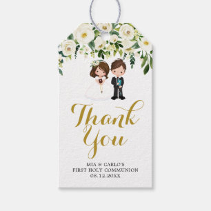 Étiquettes-cadeau Balise Boy Girl Floral First Communion Merci