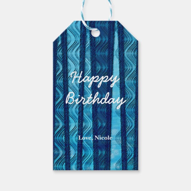 Étiquettes-cadeau Balise cadeau Abstrait Blue Retro Beach Waves (Devant)