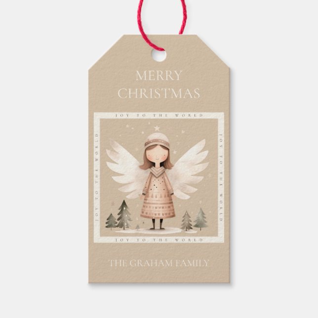 Étiquettes-cadeau Balise cadeau Ange rustique beige (Devant)