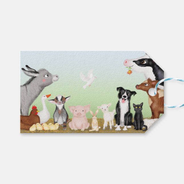 Étiquettes-cadeau Balise cadeau animaux de ferme mignons (Devant (Horizontal))