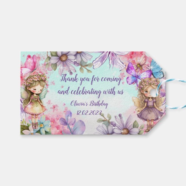 Étiquettes-cadeau Balise cadeau anniversaire Fairy Party Garden (Devant (Horizontal))