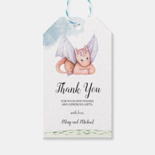 Étiquettes-cadeau Balise cadeau Aquarelle Dragon rose avec Ailes vio