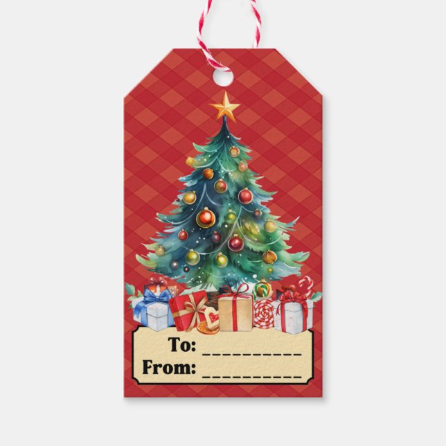 Étiquettes-cadeau Balise Cadeau Arbre de Noël - A/A (Devant)