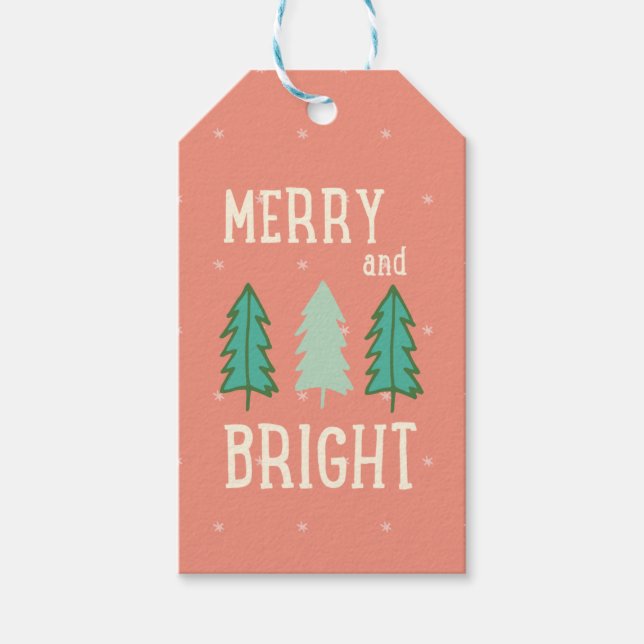 Étiquettes-cadeau Balise cadeau Arbres de Noël Joyeux et brillants (Devant)
