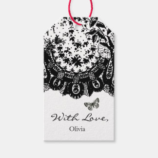ÉTIQUETTES-CADEAU BALISE CADEAU "AVEC AMOUR" LACE NOIRE ET NOM PERSO