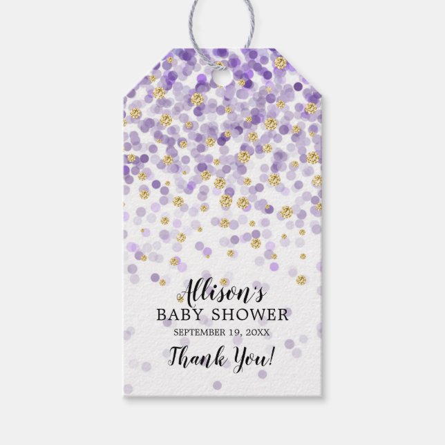 Étiquettes-cadeau Balise Cadeau Baby shower Confetti Purple & Gold F (Devant)