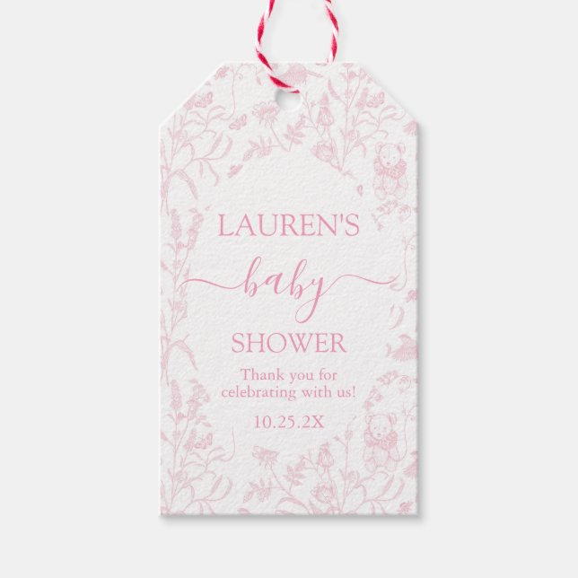 Étiquettes-cadeau Balise cadeau Baby shower fille en toile rose (Devant)