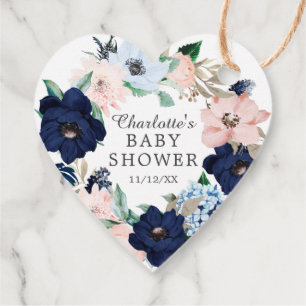 Étiquettes Cadeau Balise Cadeau Baby shower floral bleu marine et bl