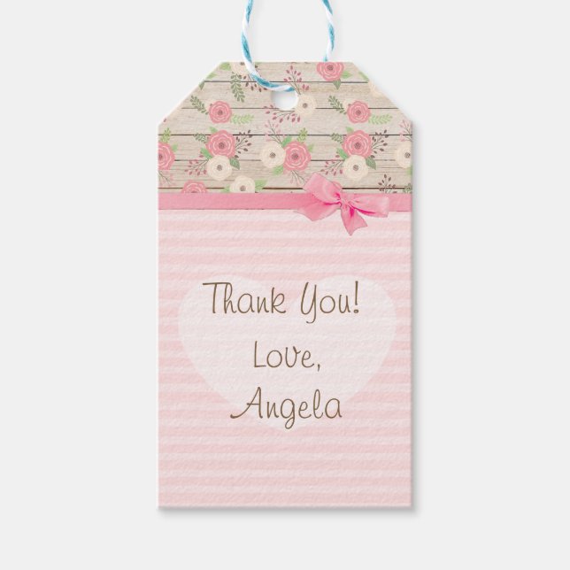 Étiquettes-cadeau Balise cadeau Baby shower rose Fleurs Merci (Devant)
