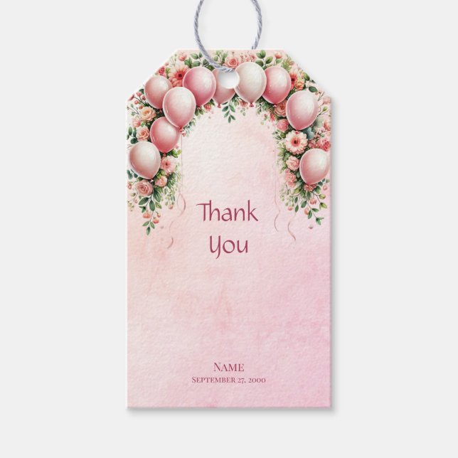 Étiquettes-cadeau Balise cadeau Ballons roses (Devant)