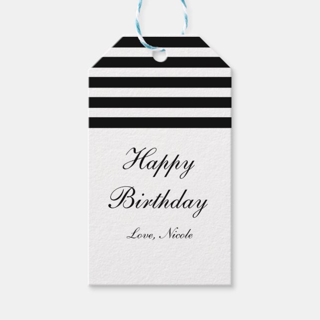 Étiquettes-cadeau Balise cadeau Black & White Striped Chic Glam (Devant)