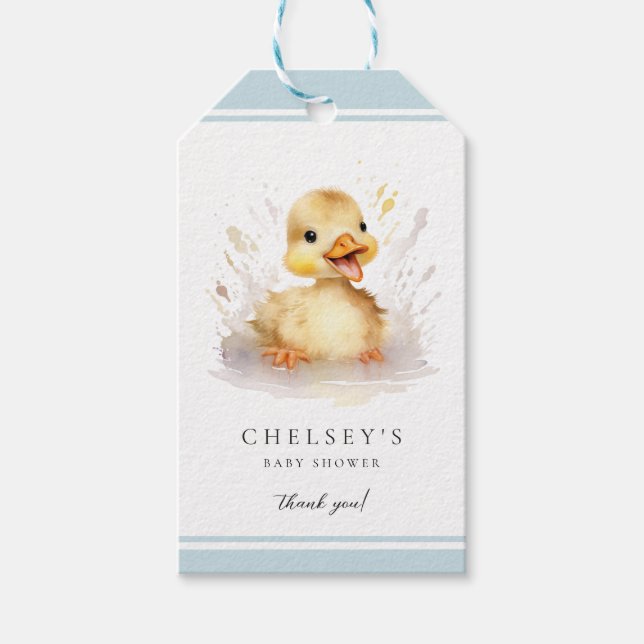 Étiquettes-cadeau Balise Cadeau bleu petit Baby shower canard (Devant)