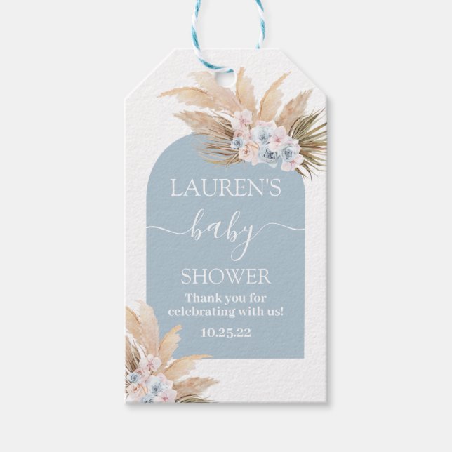 Étiquettes-cadeau Balise cadeau Boho Pampas Grass Baby shower garçon (Devant)