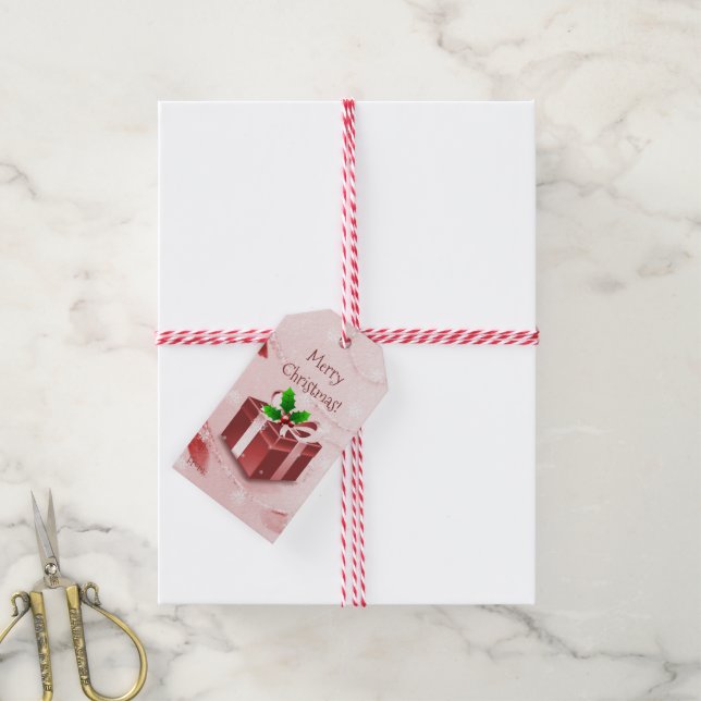 Étiquettes-cadeau Balise cadeau boîte de Noël rouge (Avec de la ficelle)