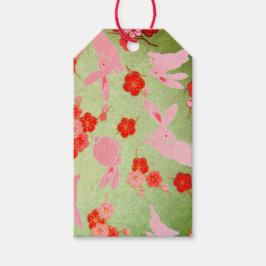 Étiquettes-cadeau Balise cadeau BUNNIES ROSES JAPONAISES SUR VERT