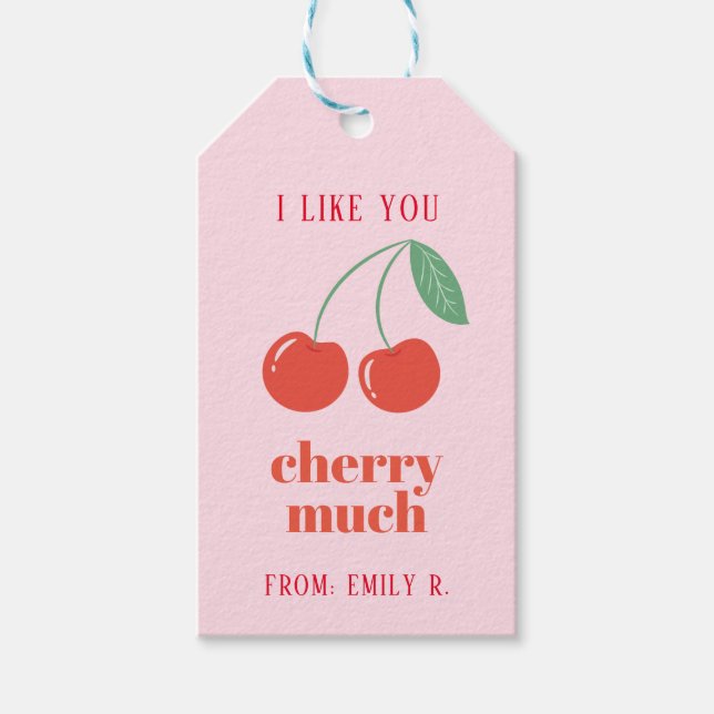 Étiquettes-cadeau Balise cadeau cerise de la Saint Valentin (Devant)