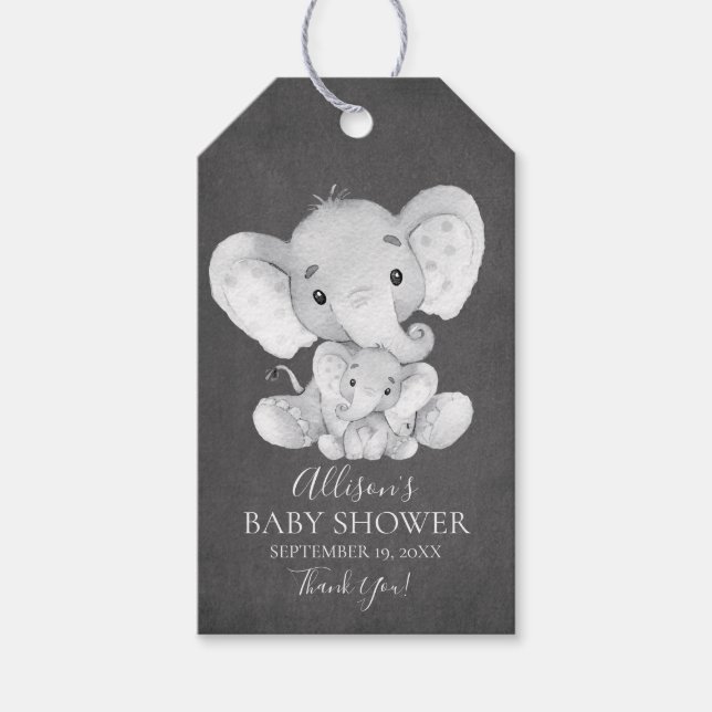 Étiquettes-cadeau Balise Cadeau Chalkboard Elephant Baby shower Favo (Devant)
