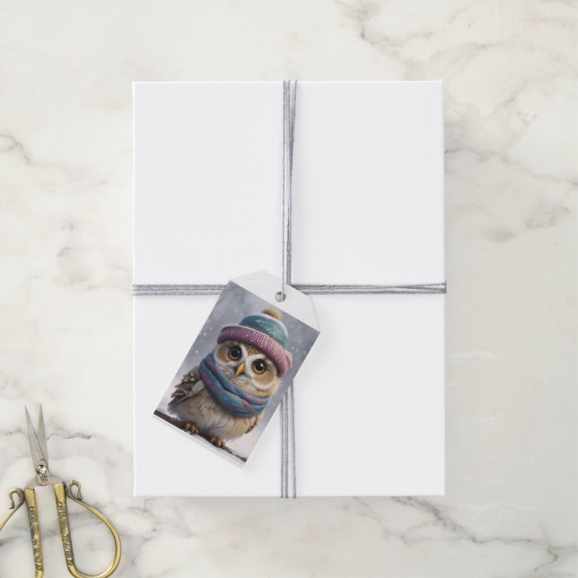 Étiquettes-cadeau Balise cadeau chouette et douillette (Avec de la ficelle)