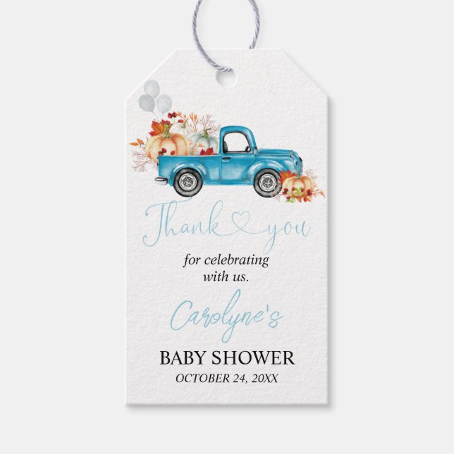 Étiquettes-cadeau Balise cadeau citrouille Blue Truck Baby shower Me (Devant)