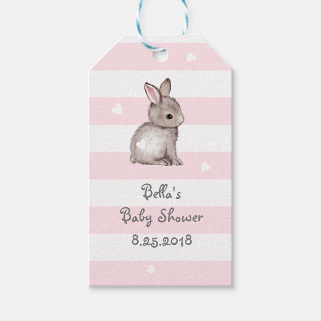 Étiquettes-cadeau Balise cadeau Coeur Bunny Gris rose (Devant)