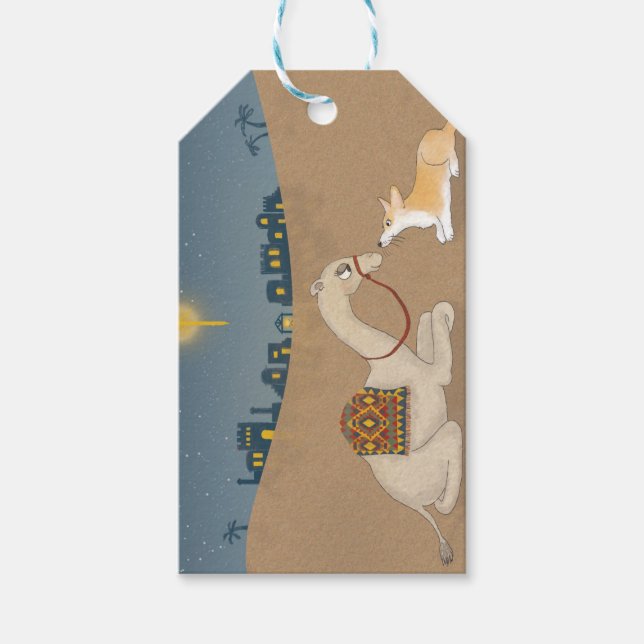 Étiquettes-cadeau Balise cadeau Corgi et chameau (Devant)
