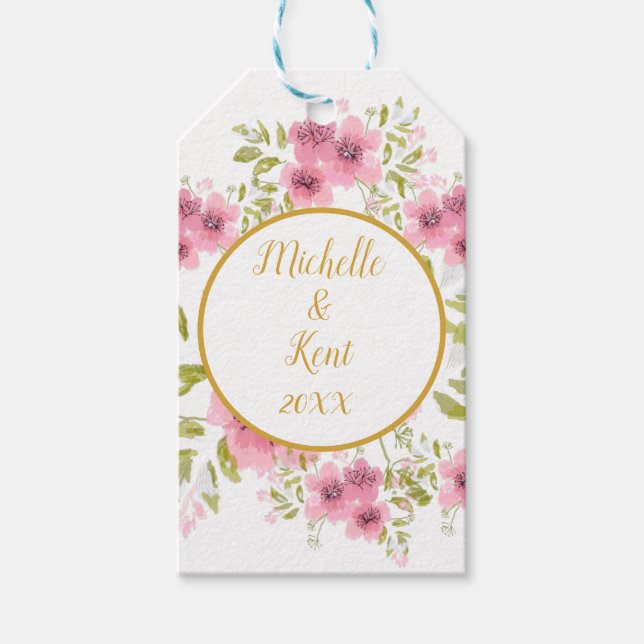 Étiquettes-cadeau Balise cadeau d'anémone rose d'aquarelle (Devant)