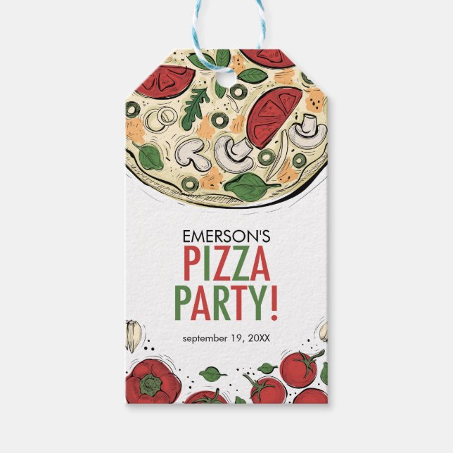 Étiquettes-cadeau Balise cadeau d'anniversaire de la fête de la pizz (Devant)