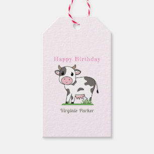 Étiquettes-cadeau Balise cadeau d'anniversaire de la vache mignonne