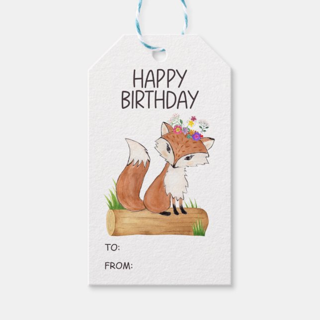 Étiquettes-cadeau Balise cadeau d'anniversaire joyeux renard animal  (Devant)